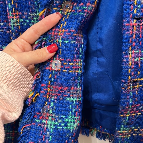 Vintage Maggy London Blue Plaid Tweed Blazer Jacket - Picture 10 of 11